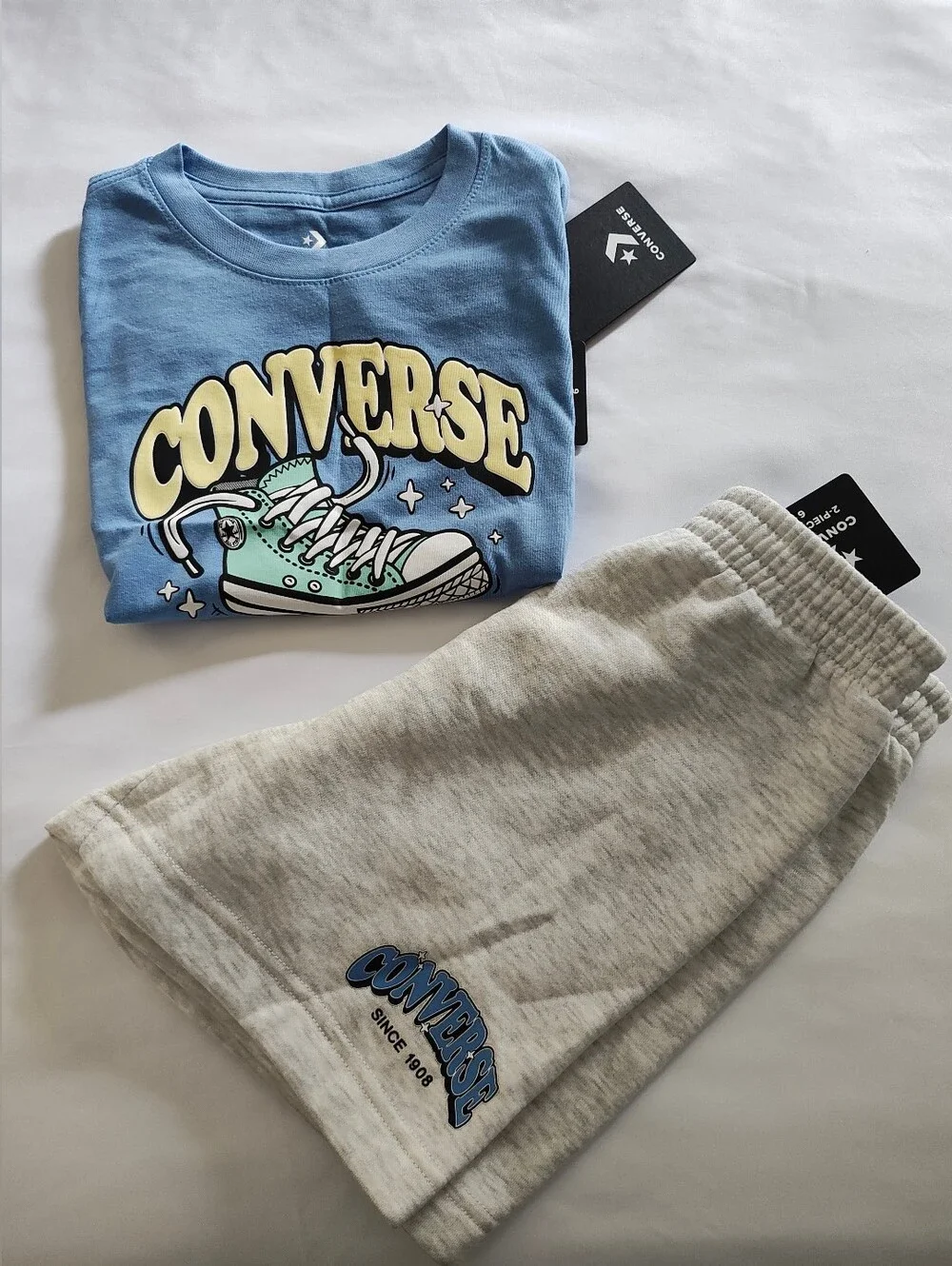 Converse Blue Graphic Tee with Gray Logo Shorts